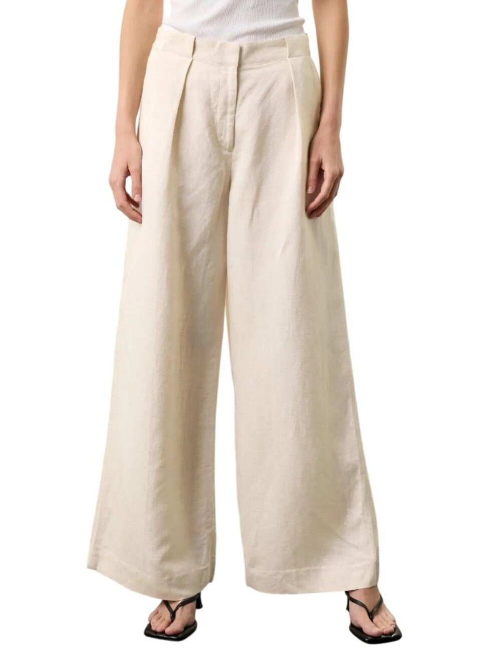 Club Monaco Wide Leg Linen Blend Trousers in Beige 4 Womens Pants